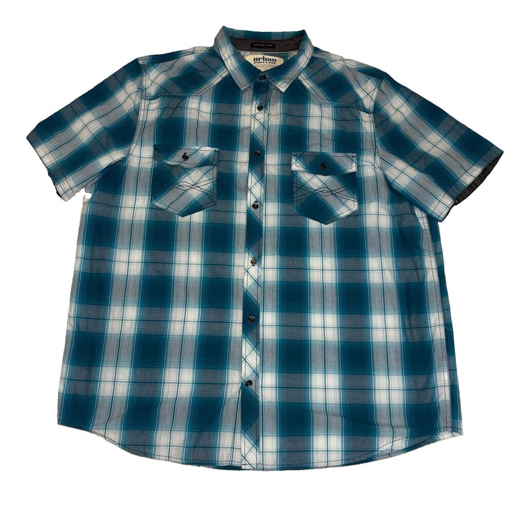 Urban Pipeline Men's XXL Short Sleeve Blue Plaid Western Button Shirt